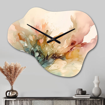 Delicate Floral Impressions II - Asymmetric Metal Wall Clock
